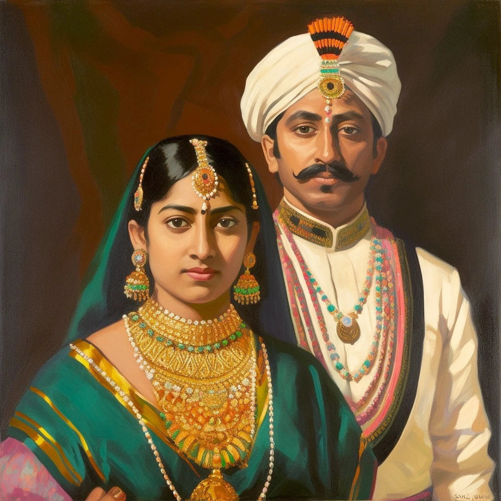 Portrait : le jeune Maharaja et la Maharani acrylique sur toile - Kikooyou Art Gallery