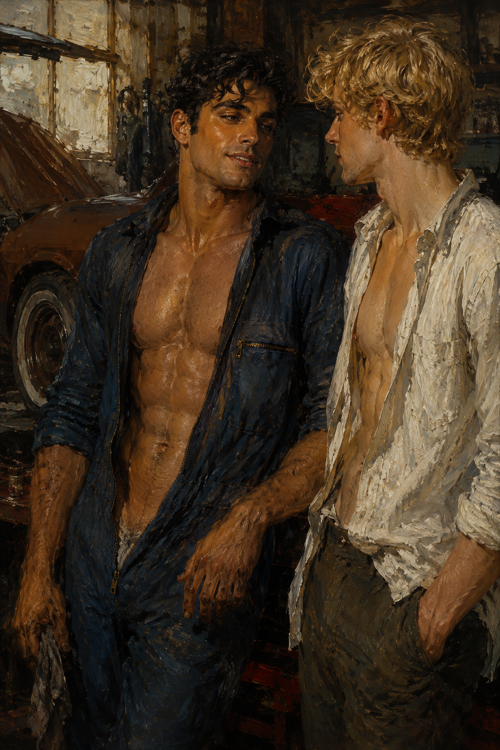 peinture huile sur toile faite sur commande - PORTRAIT BOGOSSE GAY LOVERS