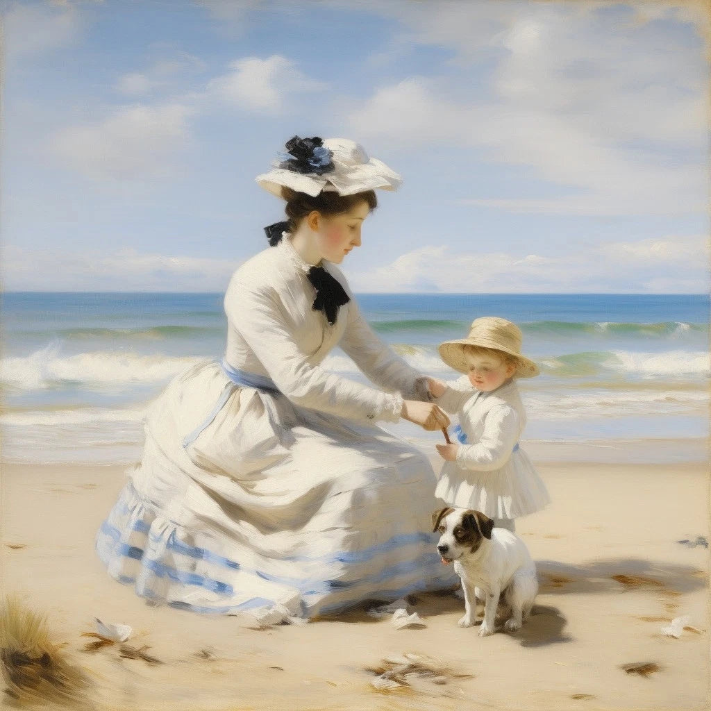 Tableau Original Tullasky – Acrylique sur toile – Œuvre unique - mère et fille à la plage - Kikooyou Art Gallery