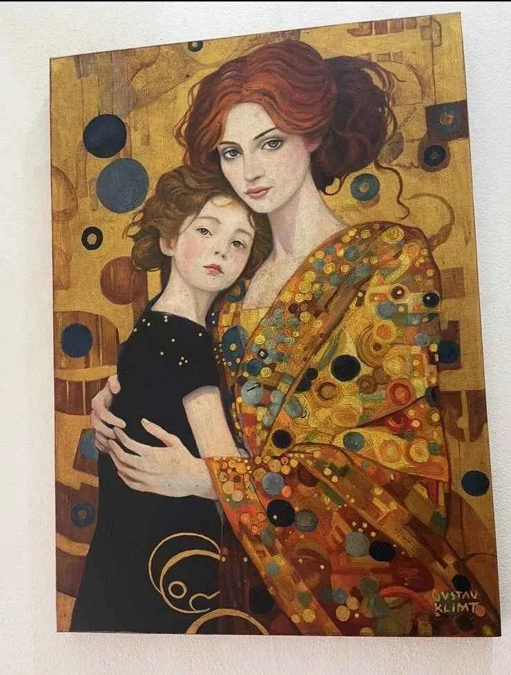portrait mère et fille façon Klimt tableau peinture huile sur toile - Kikooyou Art Gallery