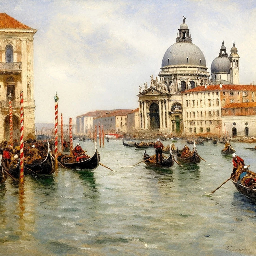 Venise, Le Môle à l’entrée du Grand Canal et la Salute – Peinture acrylique sur toile - Kikooyou Art Gallery