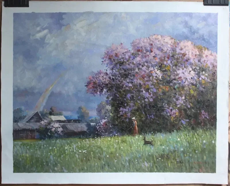 art-paysage-campagne-arc en ciel-peinture huile sur toile - Kikooyou Art Gallery