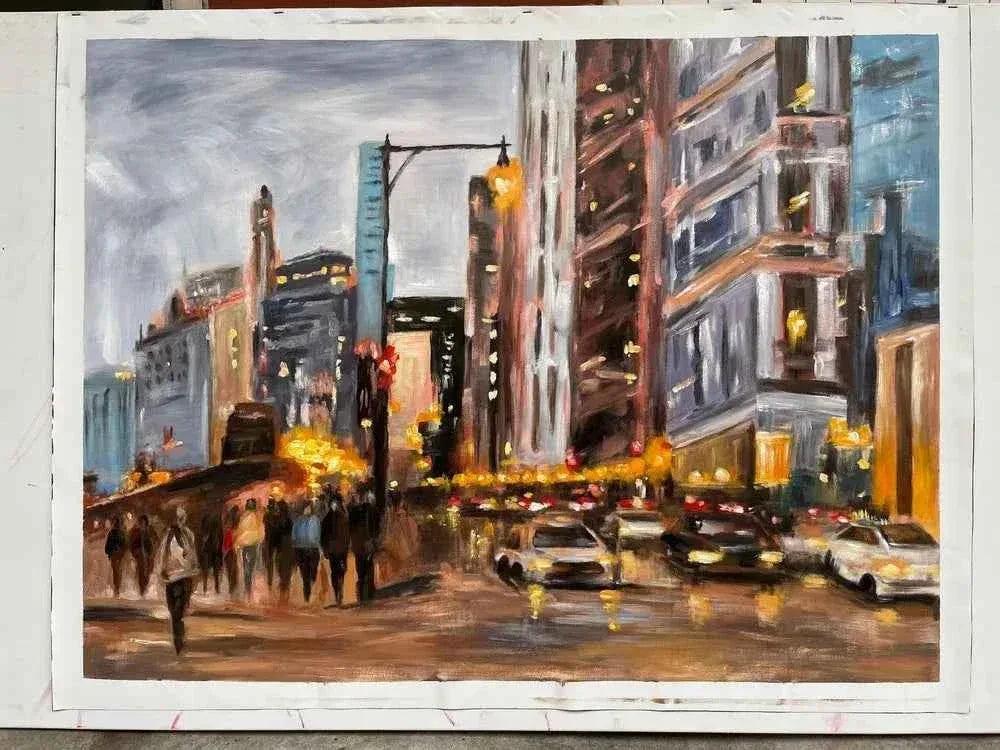 art moderne-paysage-scène de rue-tableau-peinture-huile sur toile-signée - Kikooyou Art Gallery