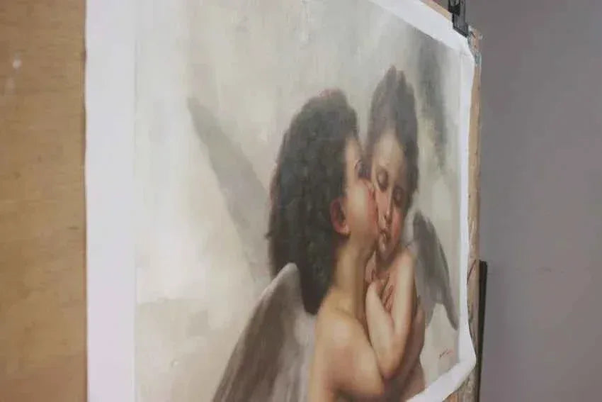 Reproduction à l'huile sur toile de William Bouguereau, Le Premier Baiser - Kikooyou Art Gallery