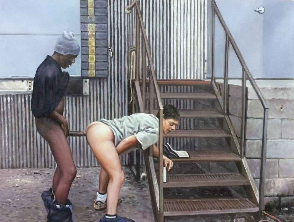 portrait art LGBT scène érotique hommes nu huile sur toile signée