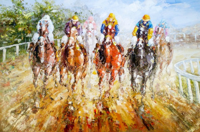 art-moderne-course-hippique-chevaux-galops-sport-peinture-huile-toile
