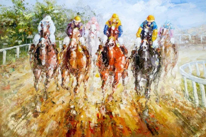 art-moderne-course-hippique-chevaux-galops-sport-peinture-huile-toile - Kikooyou Art Gallery