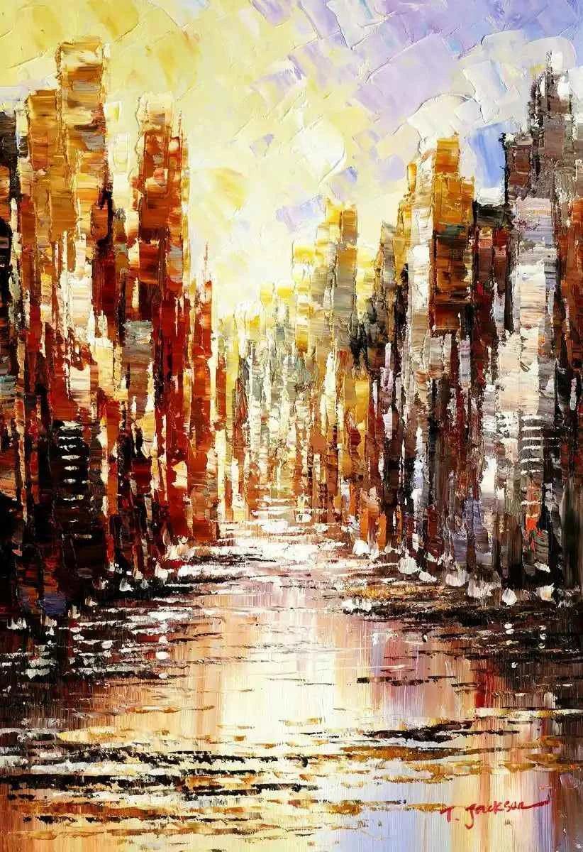 art-tableau-abstrait-moderne-Lumières de la ville de New York-90x60cm-peint à la main - Kikooyou Art Gallery