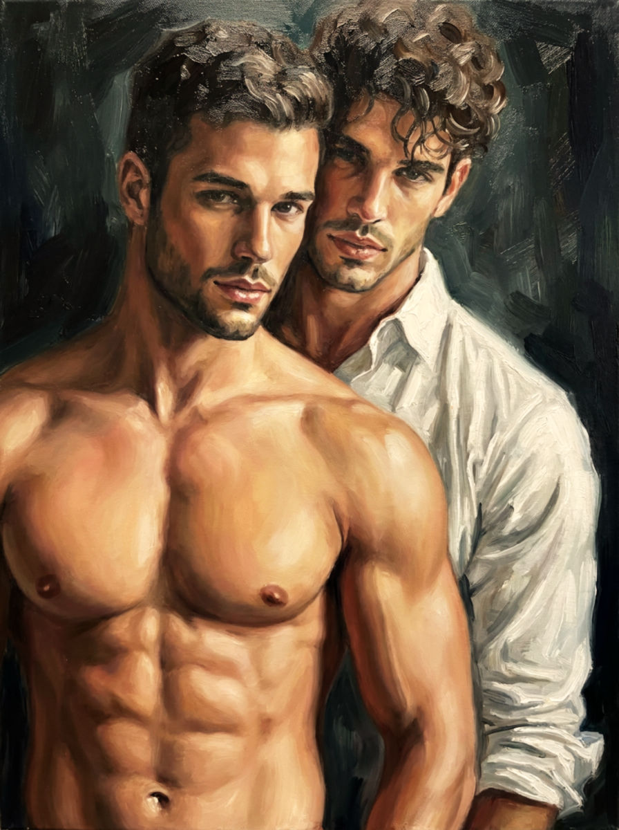 peinture huile sur toile faite sur commande - PORTRAIT GAY LOVERS