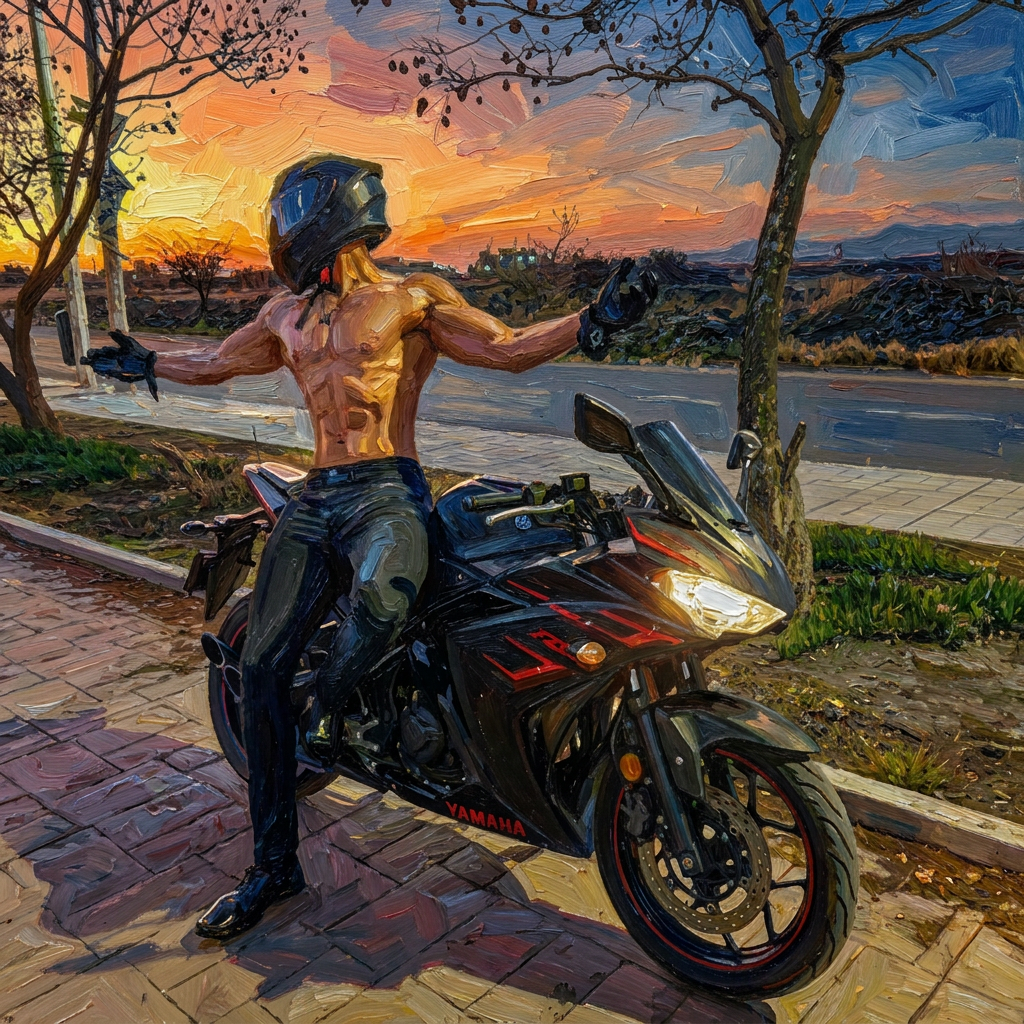 peinture huile sur toile faite sur commande - PORTRAIT BOGOSSE MOTARD