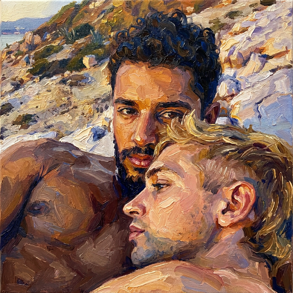 peinture huile sur toile faite sur commande - PORTRAIT BOGOSSE GAY LOVERS