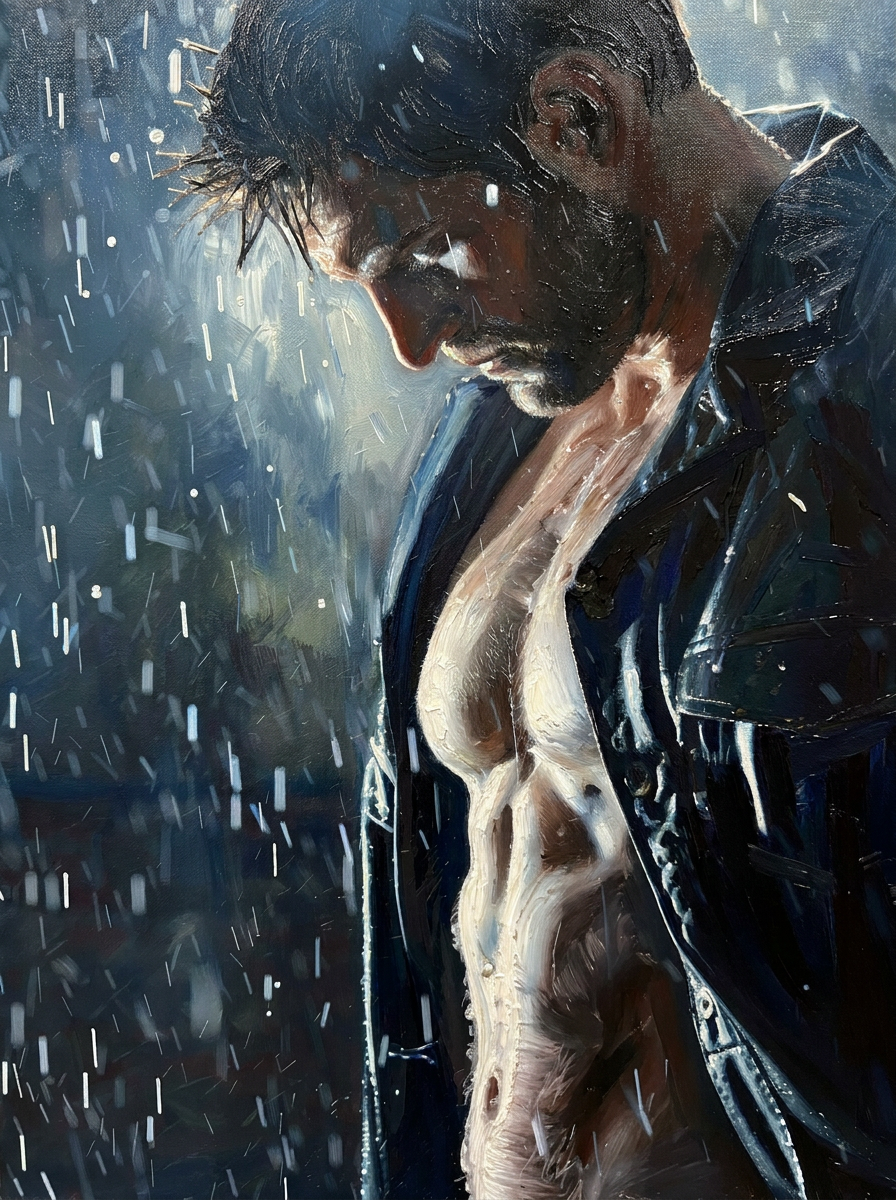peinture huile sur toile faite sur commande - PORTRAIT BOGOSSE PLUIE