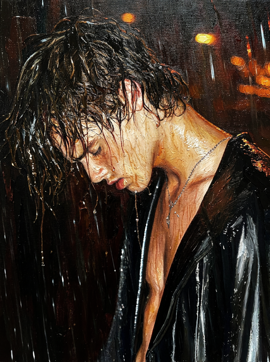 peinture huile sur toile faite sur commande - PORTRAIT BOGOSSE PLUIE