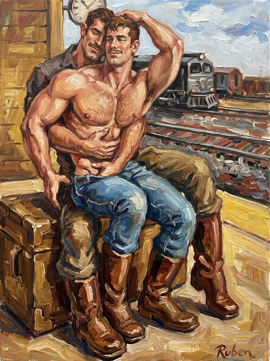 peinture huile sur toile faite sur commande - PORTRAIT BOGOSSE GAY LOVERS