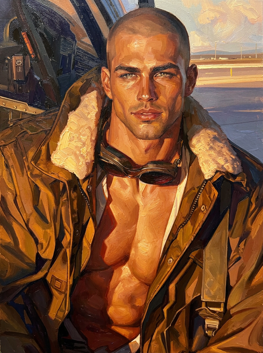 peinture huile sur toile faite sur commande - PORTRAIT BOGOSSE AVIATOR