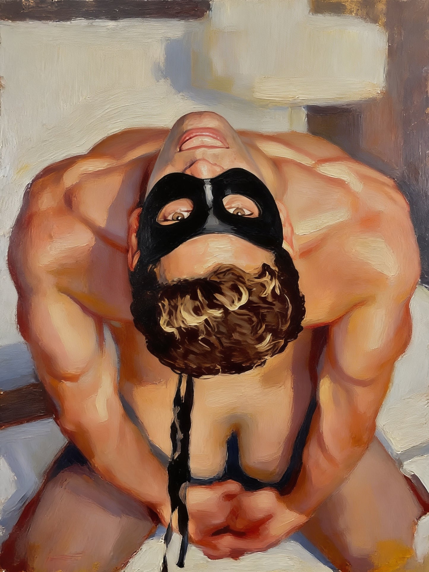 peinture huile sur toile faite sur commande - PORTRAIT BOGOSSE MASQUE