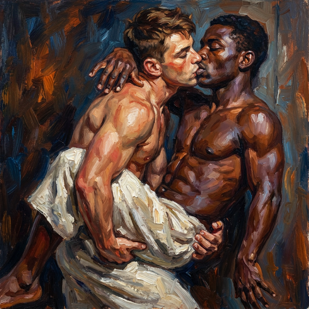 peinture huile sur toile faite sur commande - PORTRAIT GAY LOVERS