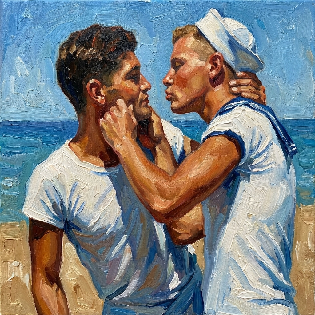 peinture huile sur toile faite sur commande - PORTRAIT BOGOSSE GAY LOVERS