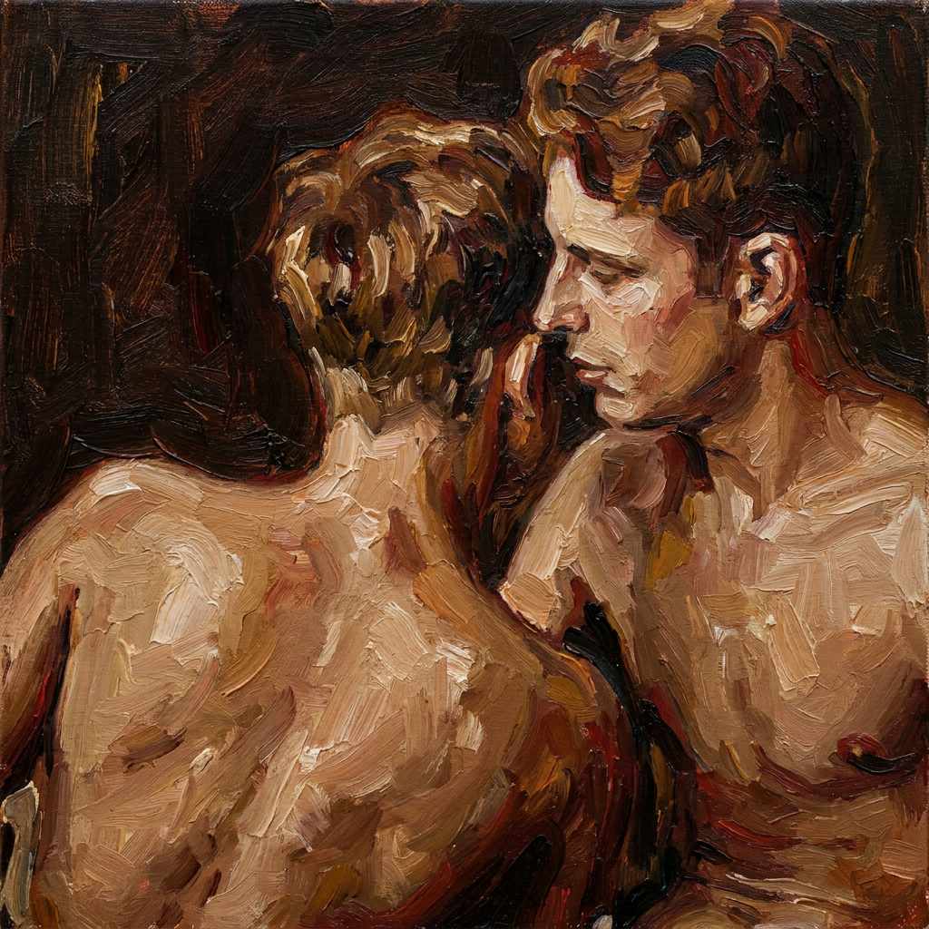 peinture huile sur toile faite sur commande - PORTRAIT BOGOSSE GAY LOVERS