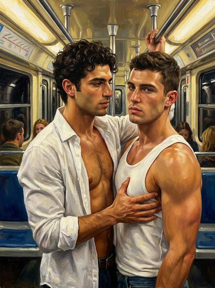 peinture huile sur toile faite sur commande - PORTRAIT BOGOSSE gay lovers