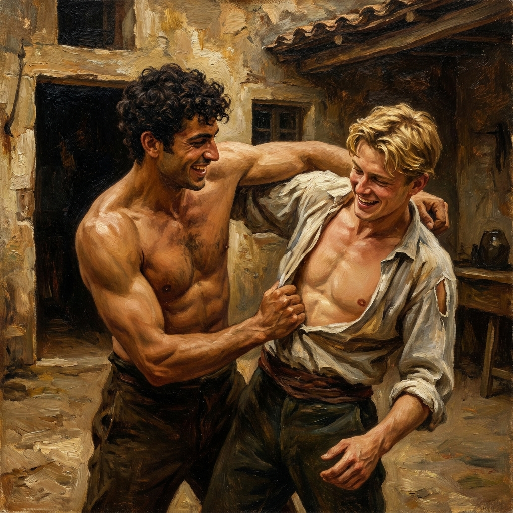 peinture huile sur toile faite sur commande - PORTRAIT BOGOSSE GAY LOVERS