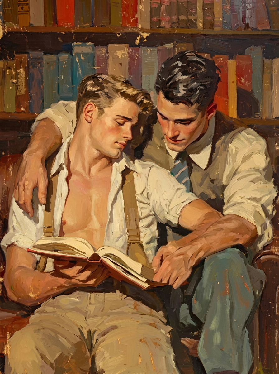 peinture huile sur toile faite sur commande - PORTRAIT BOGOSSE gay lovers