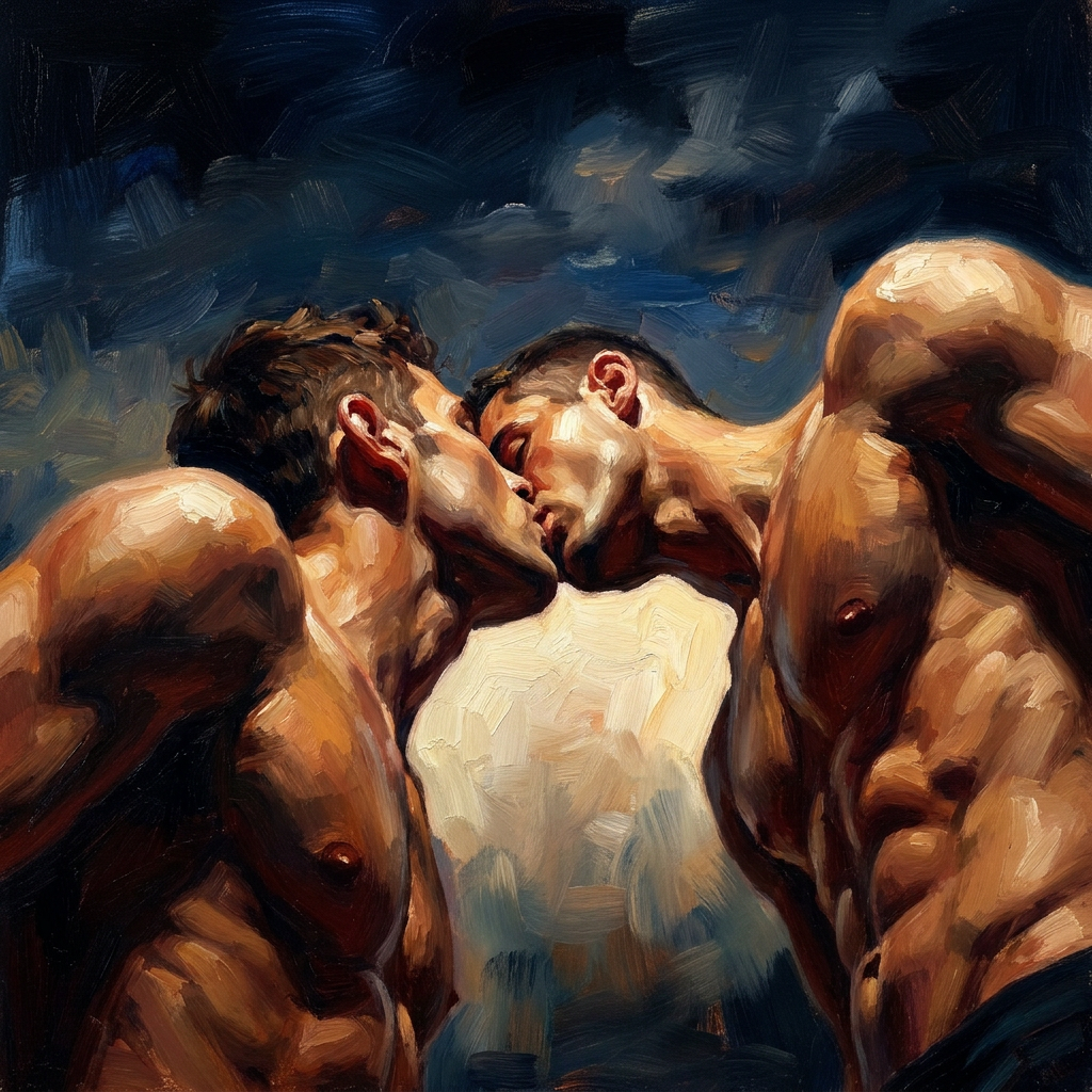 peinture huile sur toile faite sur commande - PORTRAIT BOGOSSE GAY LOVERS