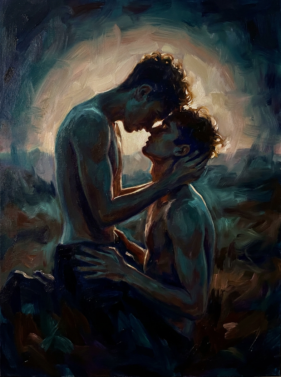 peinture huile sur toile faite sur commande - PORTRAIT BOGOSSE GAY LOVERS