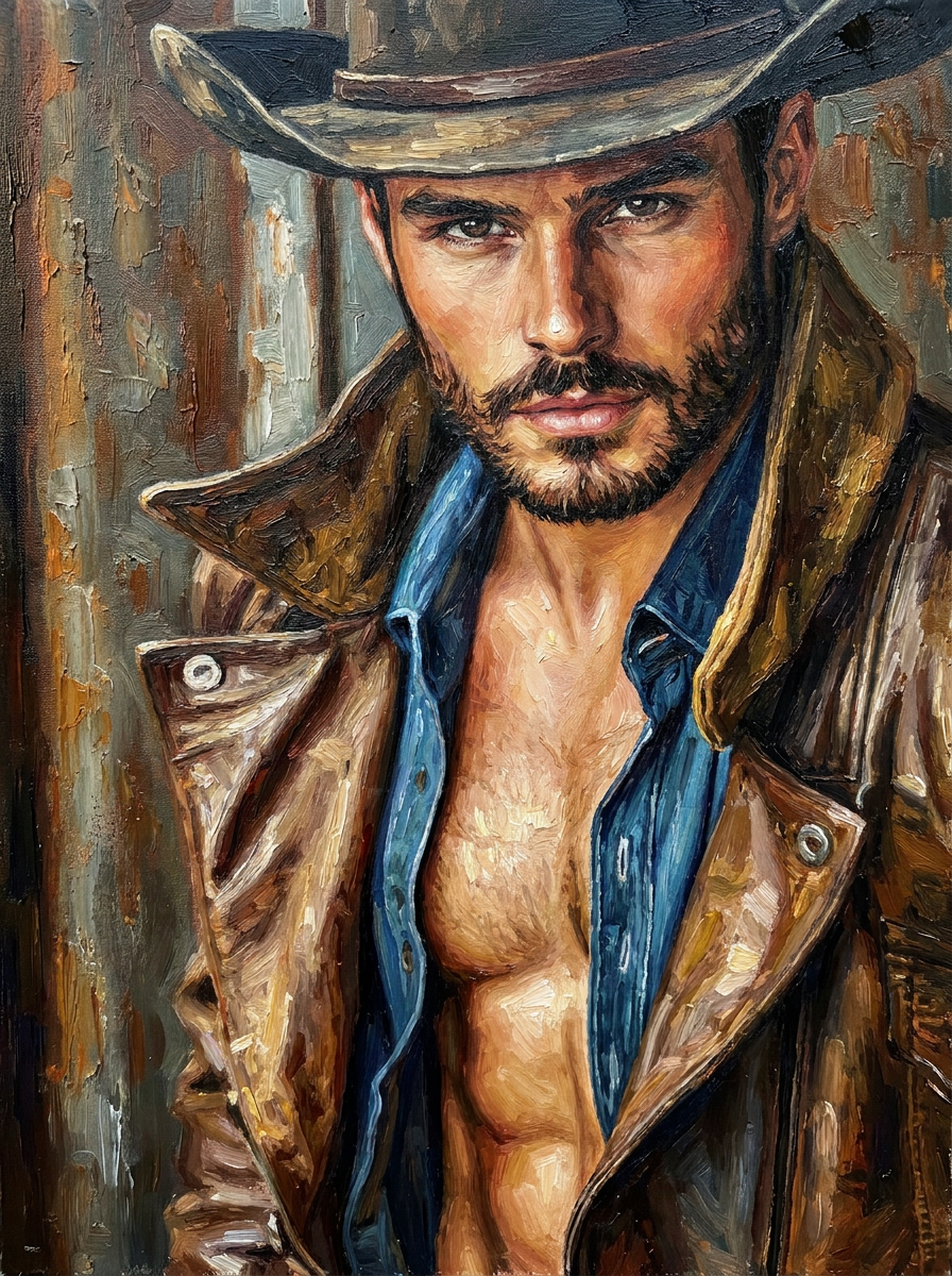 peinture huile sur toile faite sur commande - PORTRAIT BOGOSSE COWBOY
