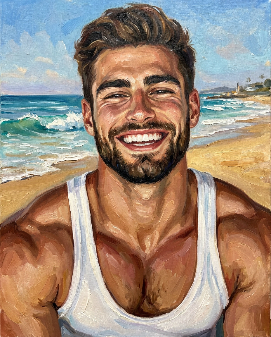 peinture huile sur toile faite sur commande - PORTRAIT PLAGE