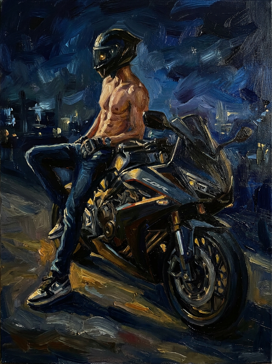 peinture huile sur toile faite sur commande - PORTRAIT MOTARD
