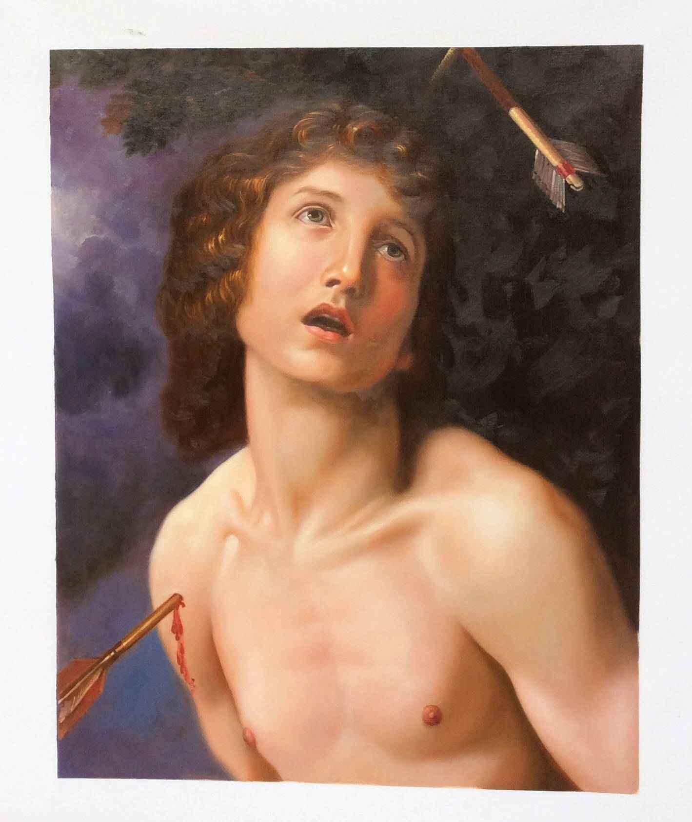 Portrait religieux San Sebastian peinture huile sur toile - Art chrétien décoratif - Kikooyou Art Gallery