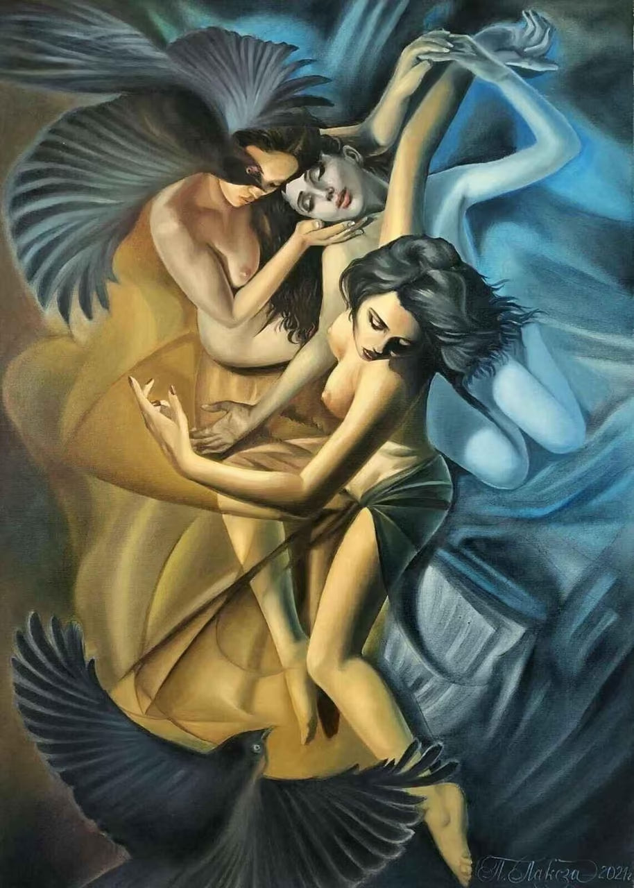 peinture huile sur toile surréaliste ensemble de femmes nues