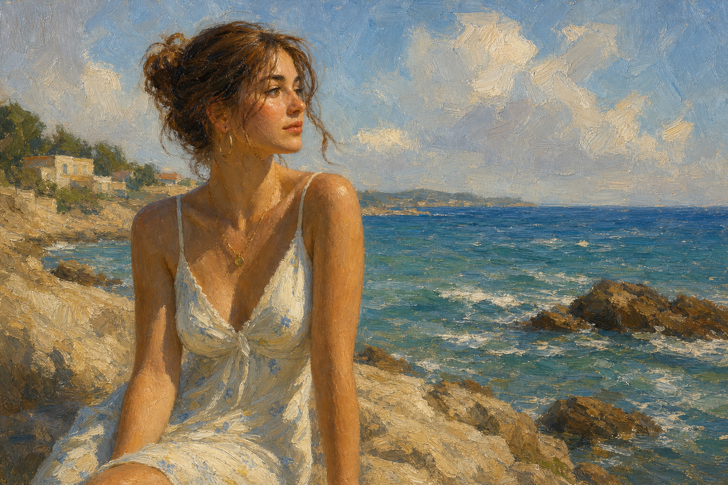 peinture huile sur toile faite sur commande - PORTRAIT FEMME PLAGE