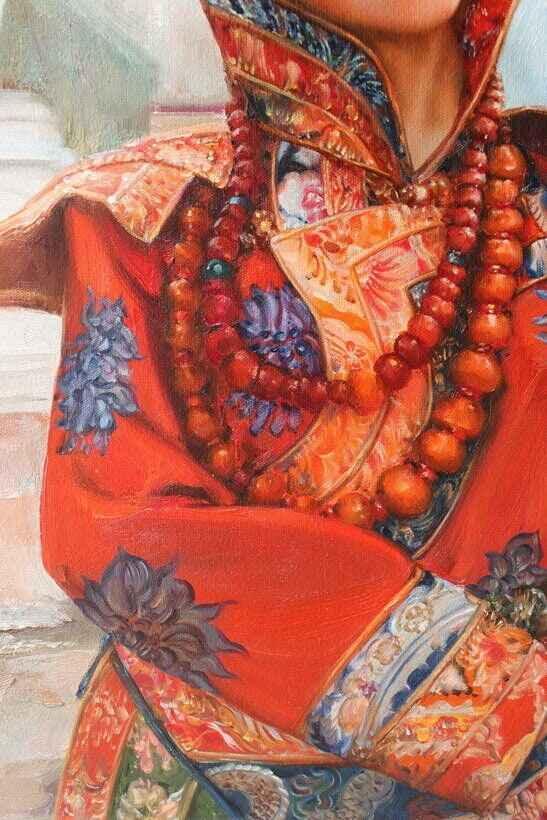 originale peinture à l'huile portrait fille tibétaine beauté femme 30"x40" - 75x100cm - Kikooyou Art Gallery - Kikooyou Art Gallery