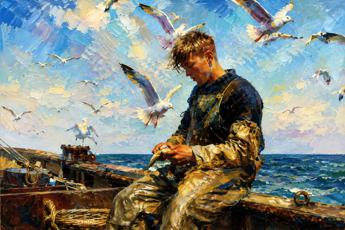 peinture huile sur toile faite sur commande - PORTRAIT PECHEUR