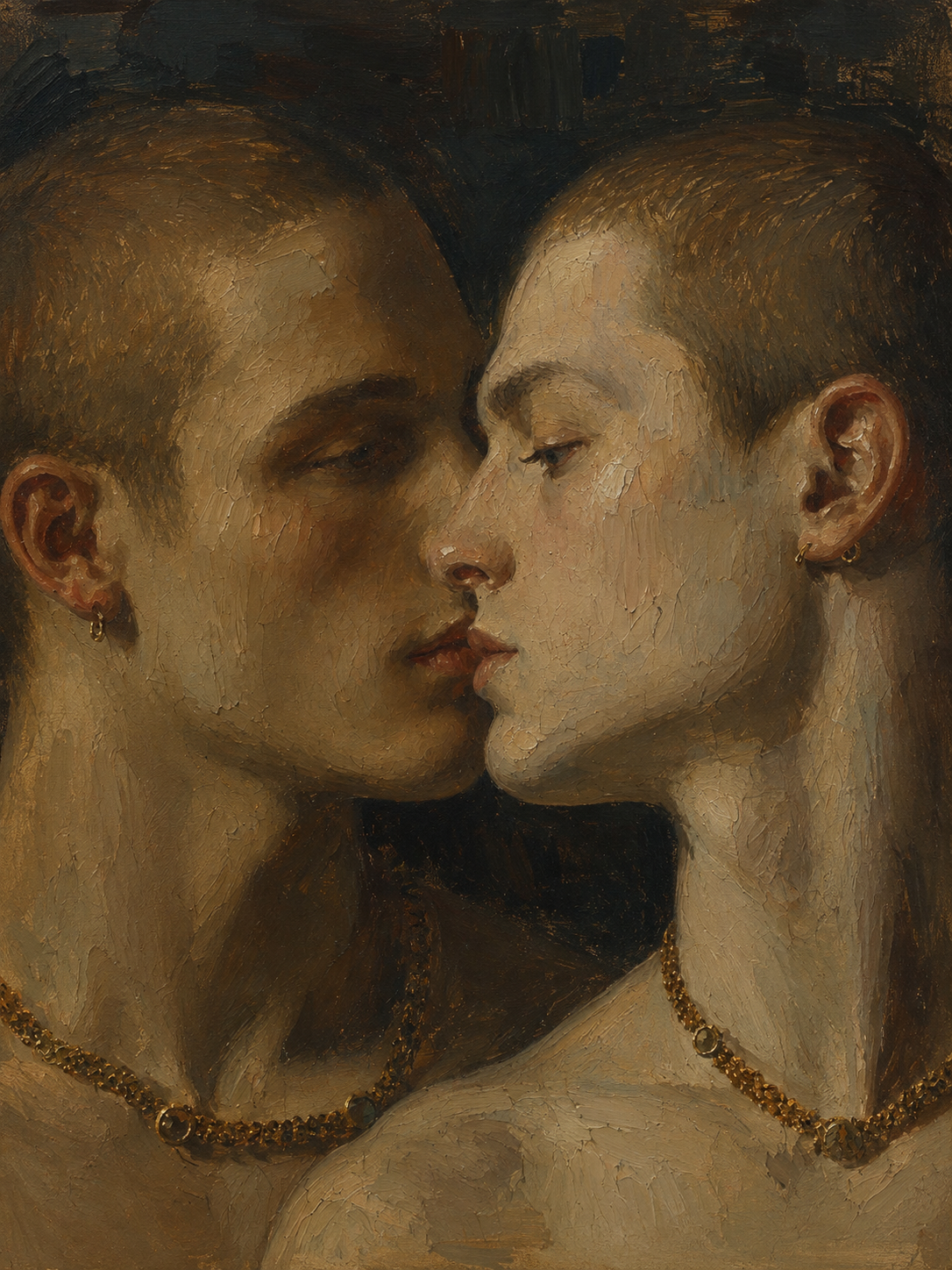 peinture huile sur toile faite sur commande - PORTRAIT BOGOSSE AUTRE TEMPS GAY LOVERS