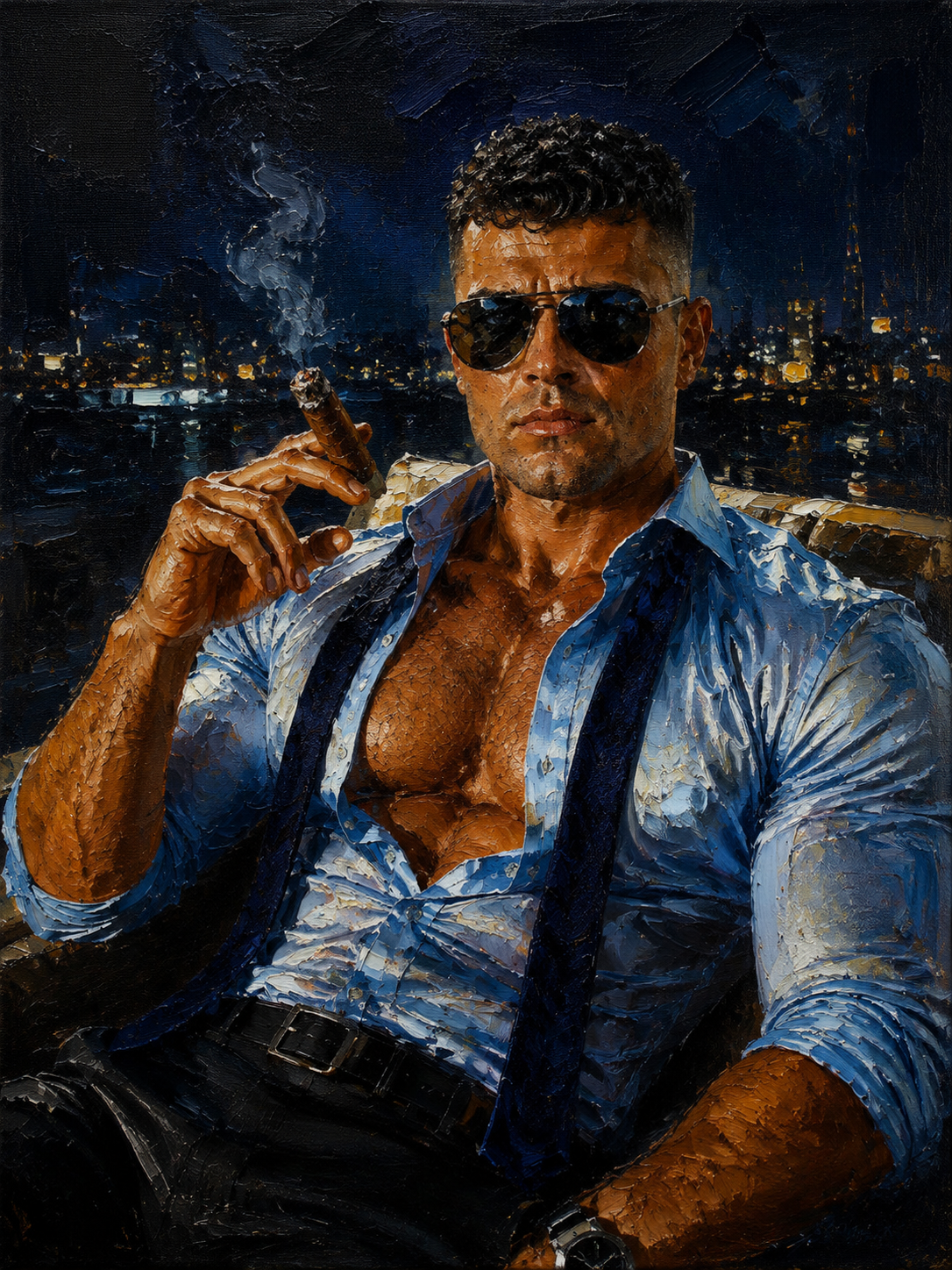 peinture huile sur toile faite sur commande - PORTRAIT BOGOSSE CIGARE