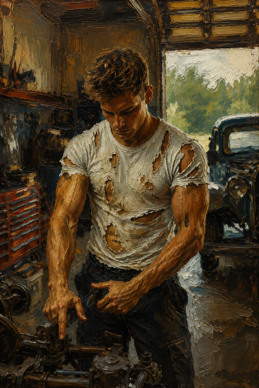 peinture huile sur toile faite sur commande - PORTRAIT BOGOSSE MECANO