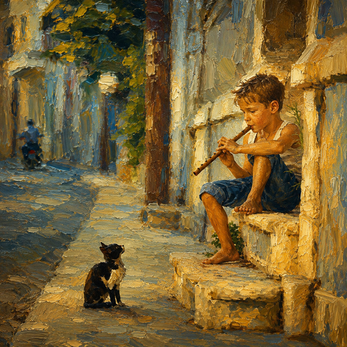 peinture huile sur toile faite sur commande - PORTRAIT ENFANT ET SON AMI AUTRE TEMPS
