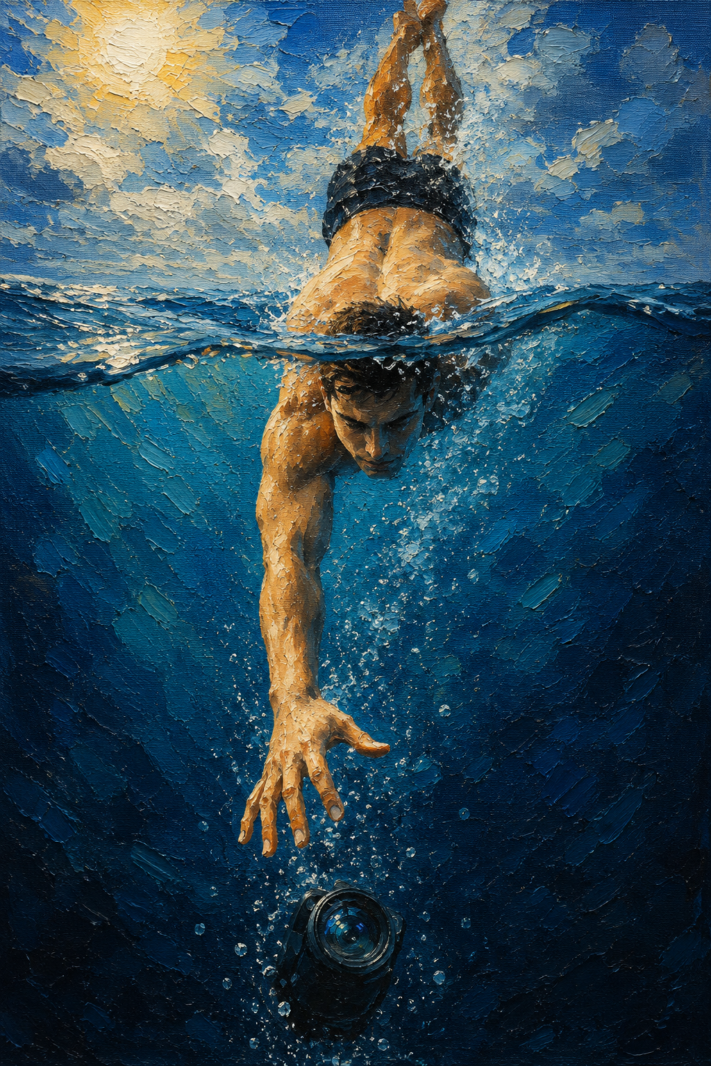 peinture huile sur toile faite sur commande - PORTRAIT PLONGEON