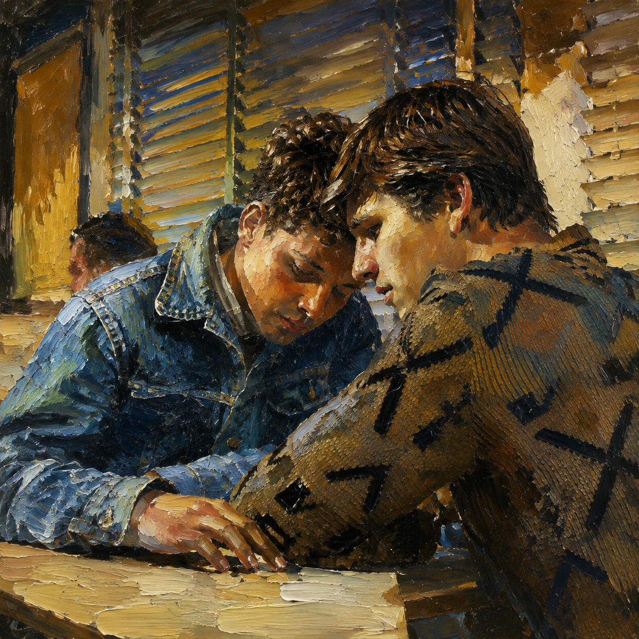 peinture huile sur toile faite sur commande - PORTRAIT JEUNES HOMMES GAY