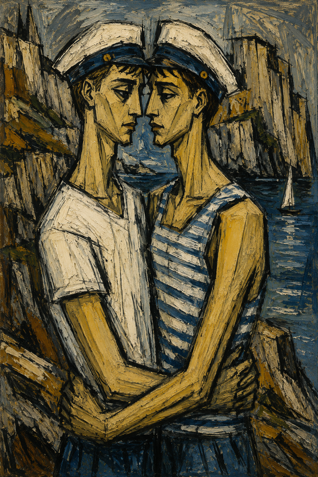 peinture huile sur toile faite sur commande - PORTRAIT SAILORS LOVE