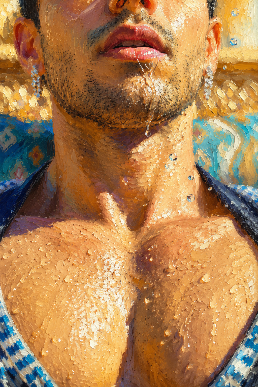 peinture huile sur toile faite sur commande - scène érotique homme TORSE NU NIPS