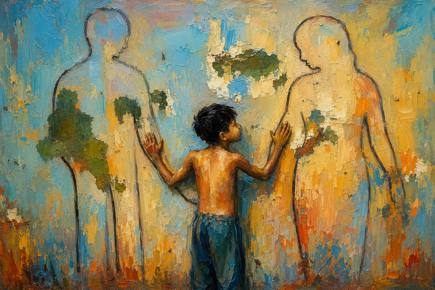 peinture huile sur toile faite sur commande - PORTRAIT AUTRE MONDE PAPA MAMAN
