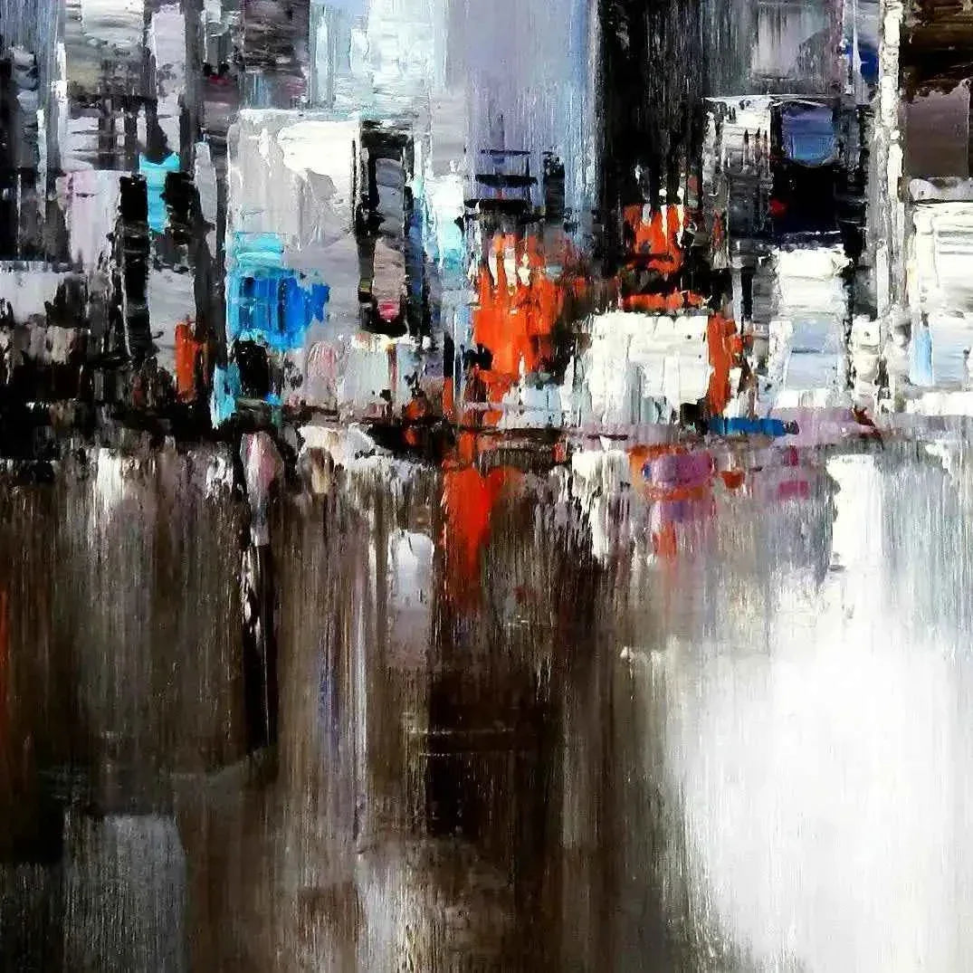 Tableau-abstrait-New York-Manhattan Skyline en hiver-80x80cm-peint à la main - Kikooyou Art Gallery