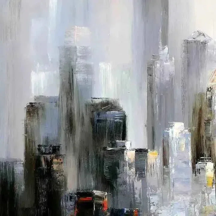 Tableau-abstrait-New York-Manhattan Skyline en hiver-80x80cm-peint à la main - Kikooyou Art Gallery