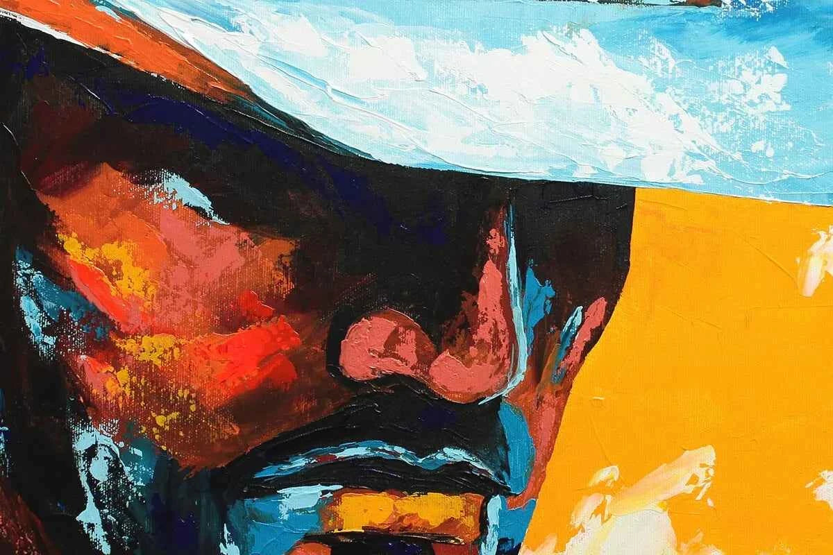 art-portrait-sportif-homme-cowboy-américain-peinture-originale-acrylique-toile