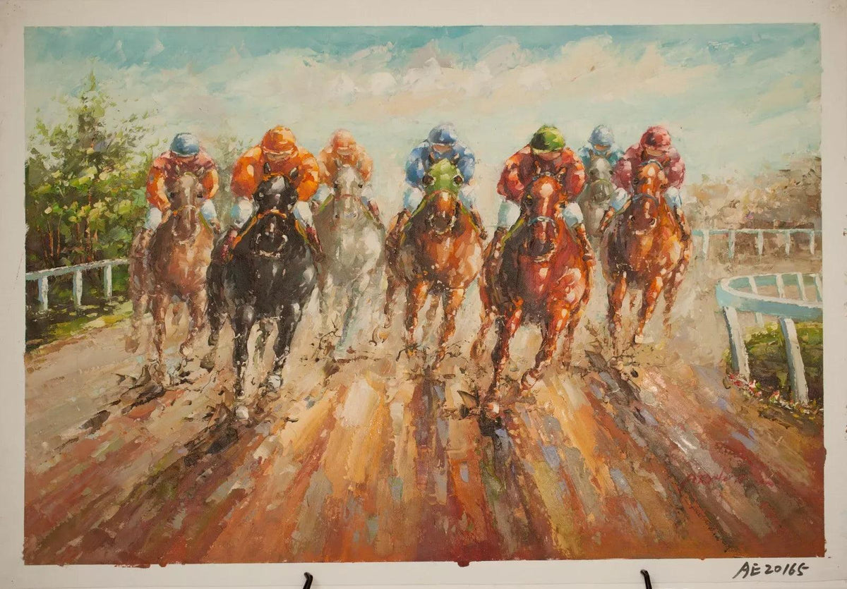 art-scène-vie-course-hippique-chevaux-peinture-huile-toile - Kikooyou Art Gallery