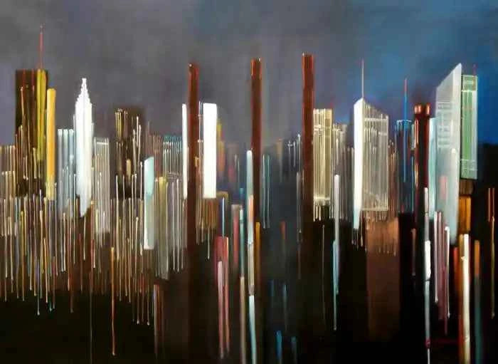 art-tableau-abstrait-moderne-Lumières de la ville de New York-80x110cm-peint à la main